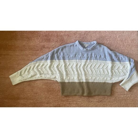 Derek Heart colorblock knit sweater blue cream brown size M - Picture 1 of 7